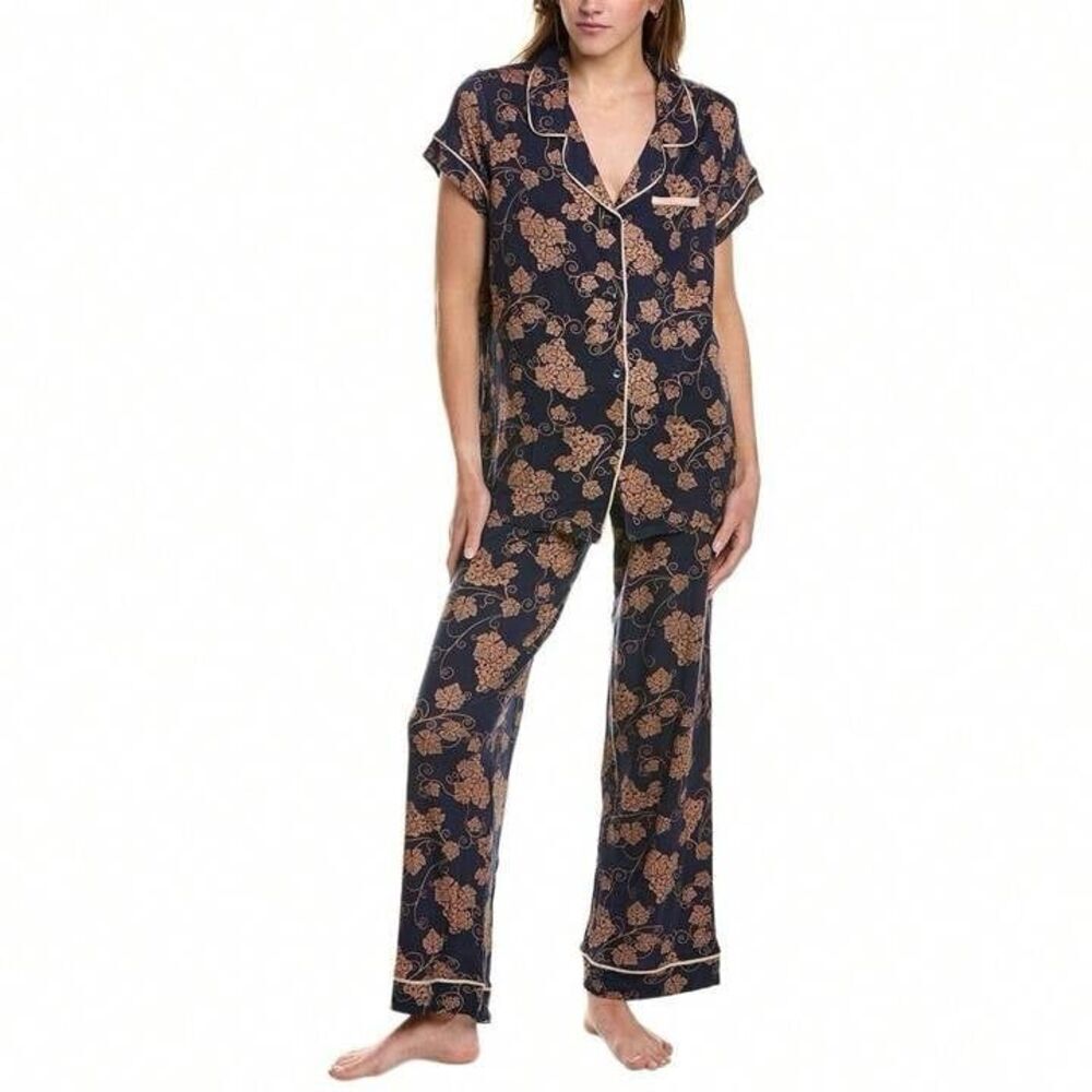 Hale Bob 2pc Pajama Pants Set Women’s Size Medium Leafy Navy Loungewear NWT